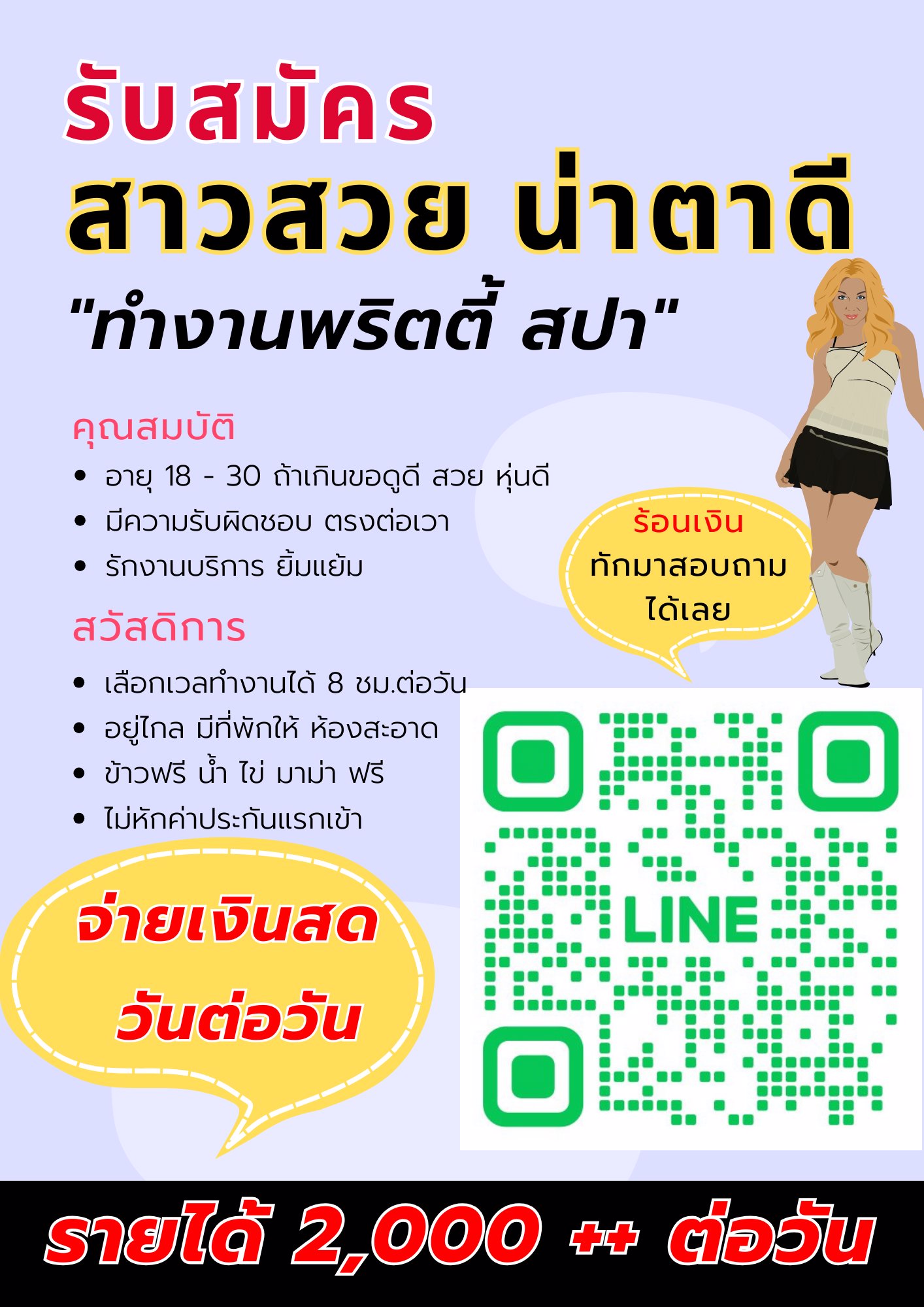 รีบใช้เงิน หาเงินไม่ทัน หยุดเครียดแล้วแอดไลน์พี่มาสมัครงานเลยค่ะ รายได้ต่อวัน  3,000-10,000 บาท รังสิต