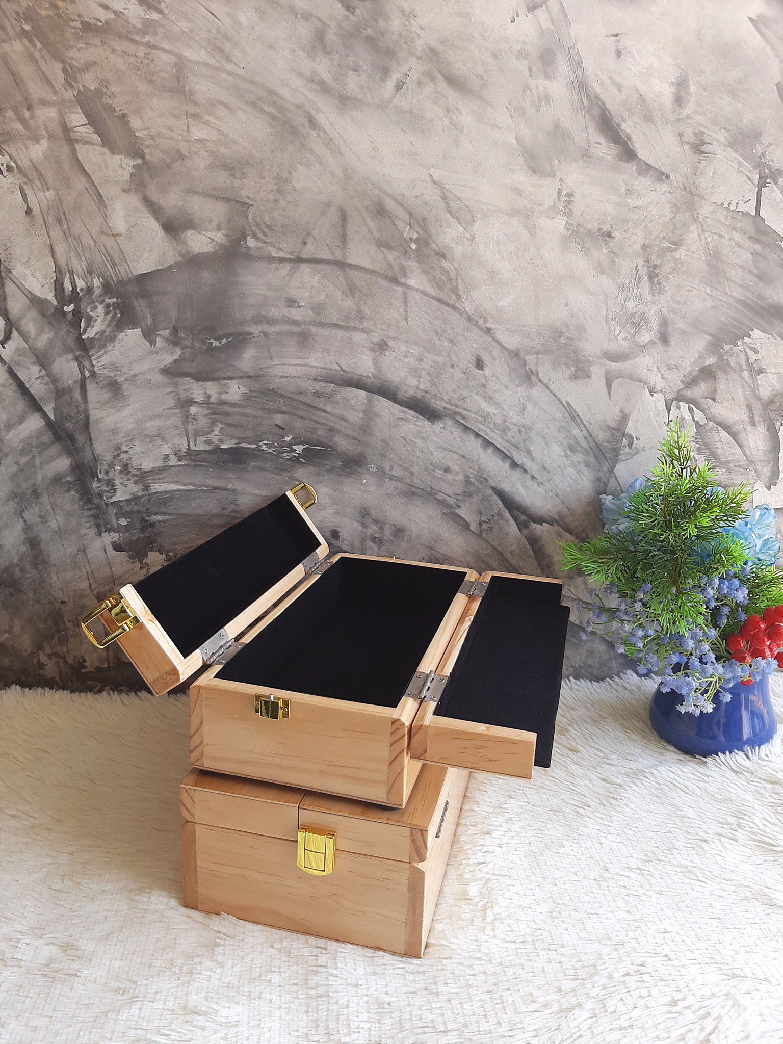 กล่องไม้ฝาล้อคแบบเปิด 2 ด้าน